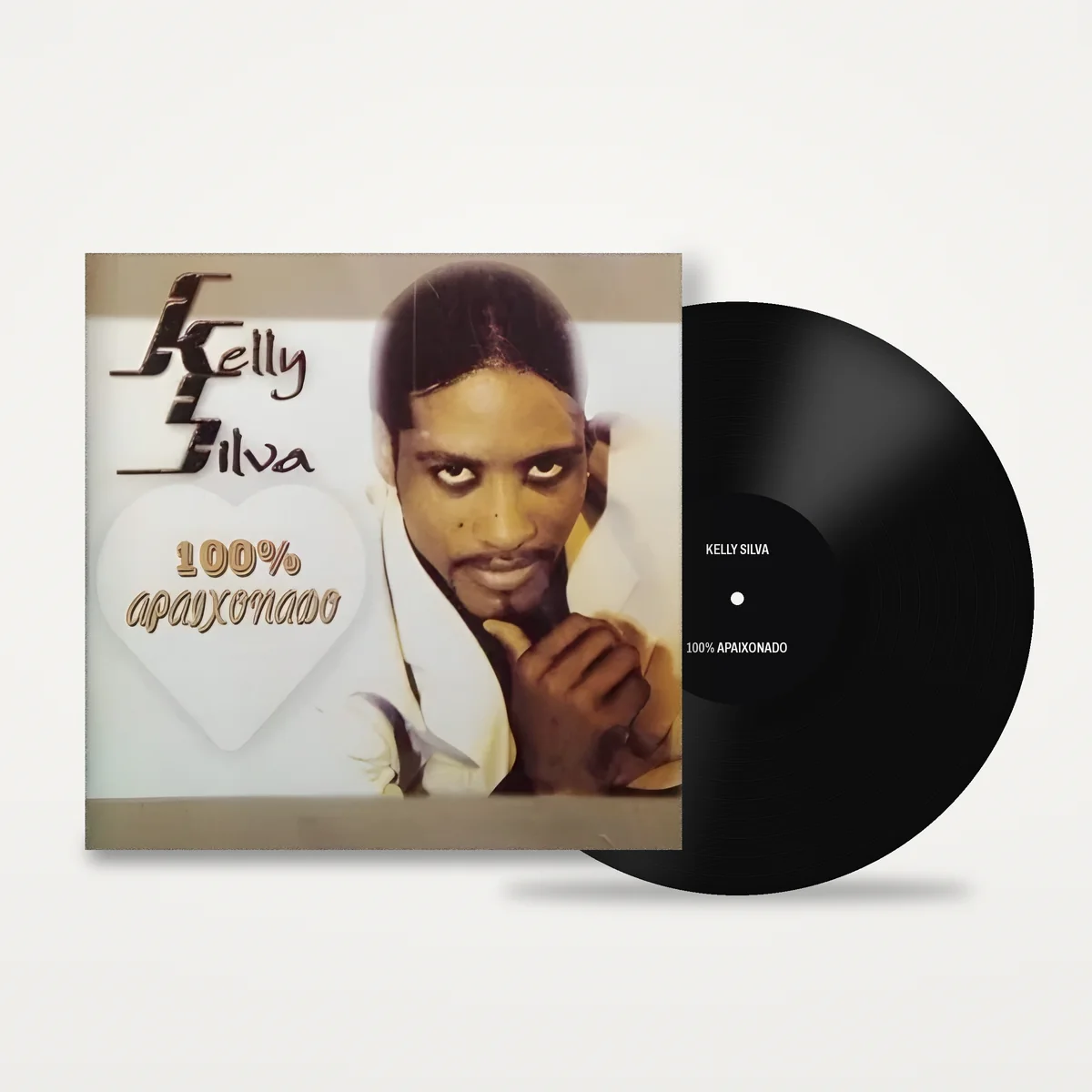 100% Apaixonado de Kelly Silva, capa e disco de vinil