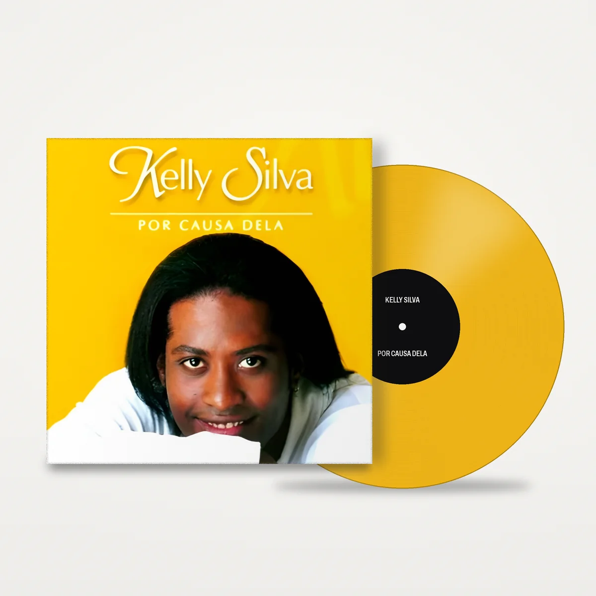 Por Causa Dela de Kelly Silva, capa e disco de vinil
